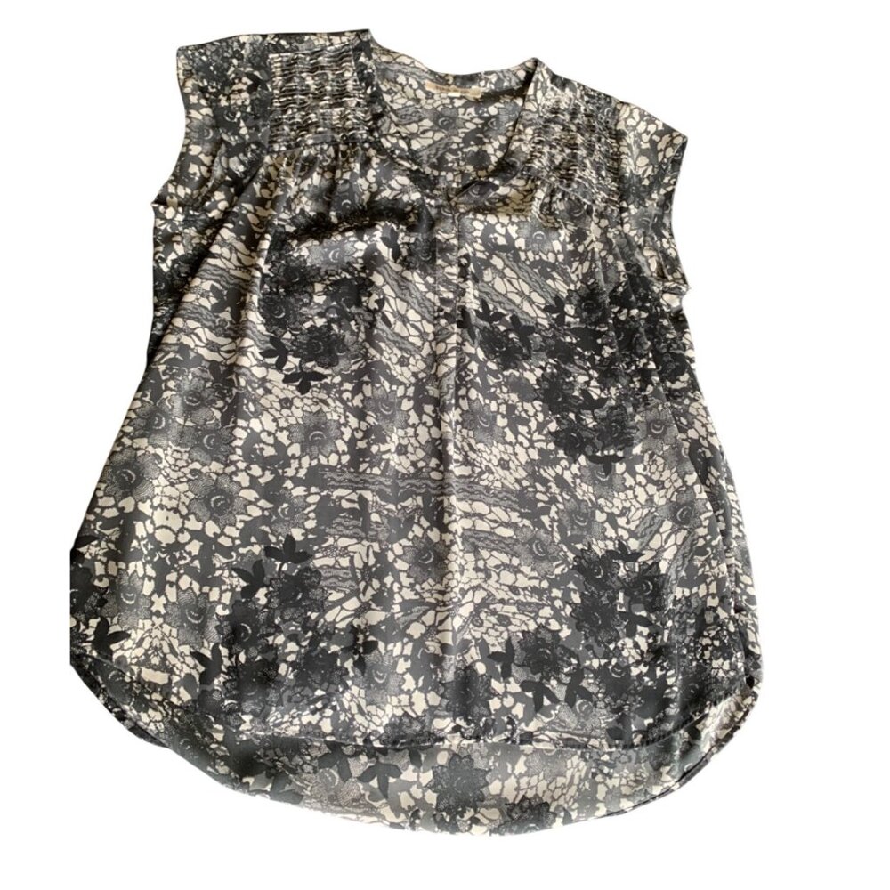 Black Rainn Womens Size XLarge Sleeveless Floral Lace Print Blouse Top Black & W